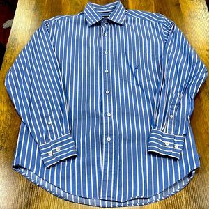 Nautica 80’s Two-Ply Cotton Blue w/ White Striped Dress Shirt | Medium